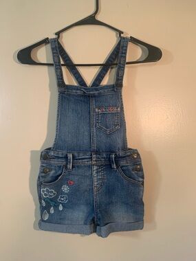 Cat & Jack Denim Short Overalls with Embroidered Accents - Blue
